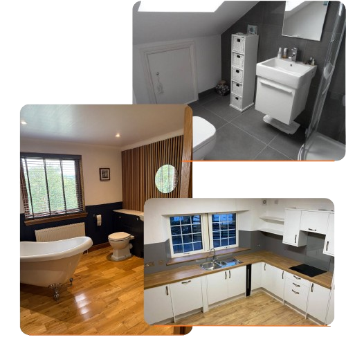 Residential property conversions in Glasgow by BSM Contracts including lofts, basements, bedrooms to bathrooms, and kitchen relocations